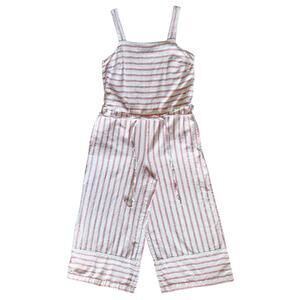 Beach Lunch Lounge Linen Blend Jumpsuit Stripe Wide Leg Vacation Mediterranean